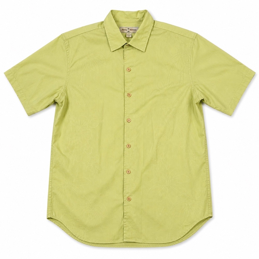 Tommy Bahama Mens Medium Lime Green Jacquard Floral Cotton Button Down Shirt
